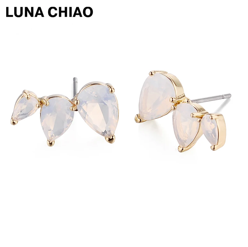 LUNA CHIAO позолоченные серьги-гвоздики в форме капель с цирконием для женщин, Опаловая розовая кристаллическая серьга