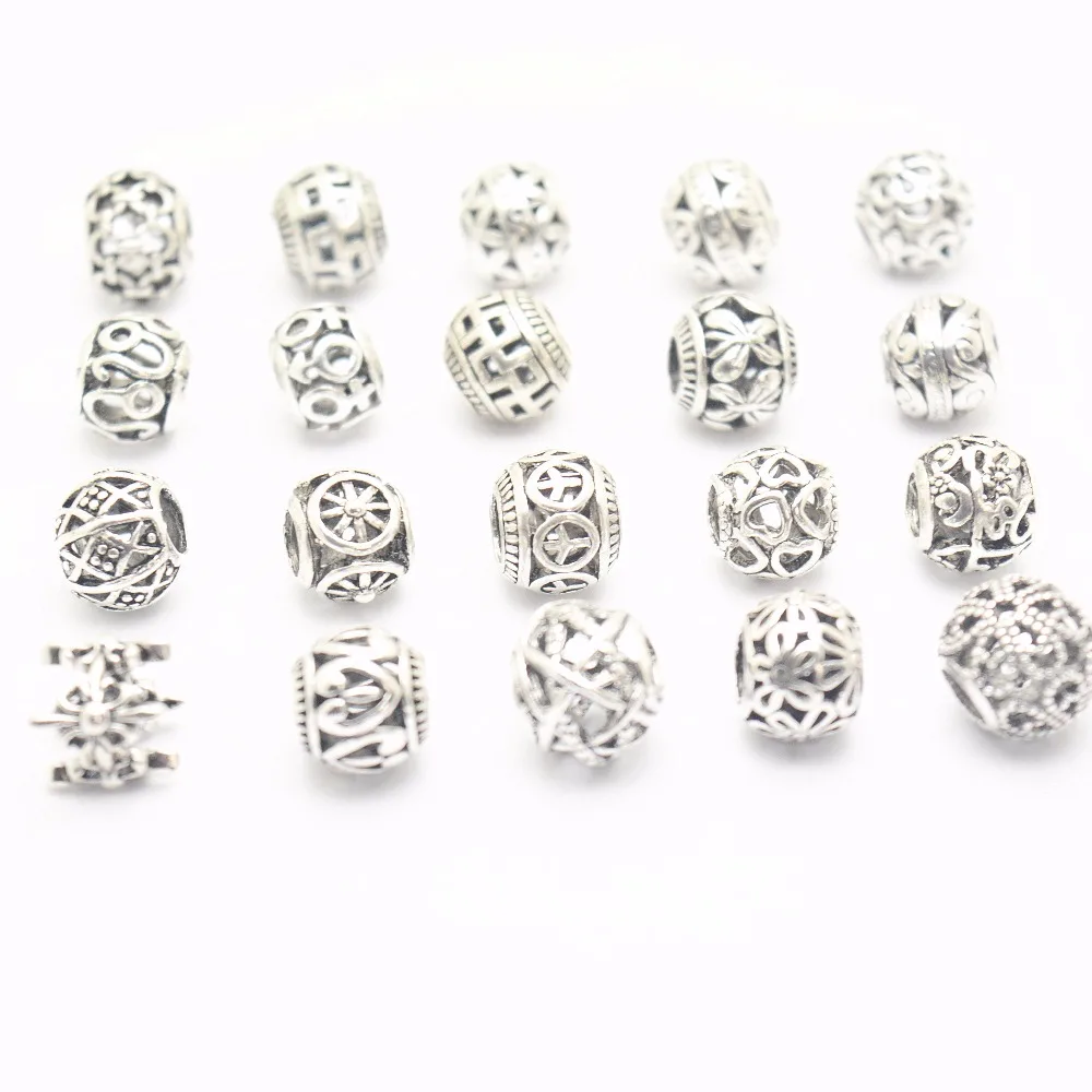 40 шт. Микс тибетских серебряных полых изоляционных бусин подходят для Pandora сплав