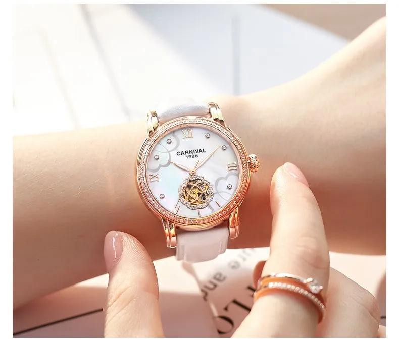 Модные женские наручные часы Tourbillon автоматические часы женские карнавальные механические часы MIYOTA кожаный ремешок светящийся Relogio femenino