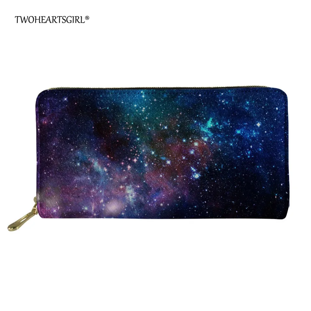 Twoheartsgirl Fancy Women Wallets Galaxy Star Space Leather Zipper Wallet Women's Long Coin Purse Organizer Ladies Clutch | Багаж и