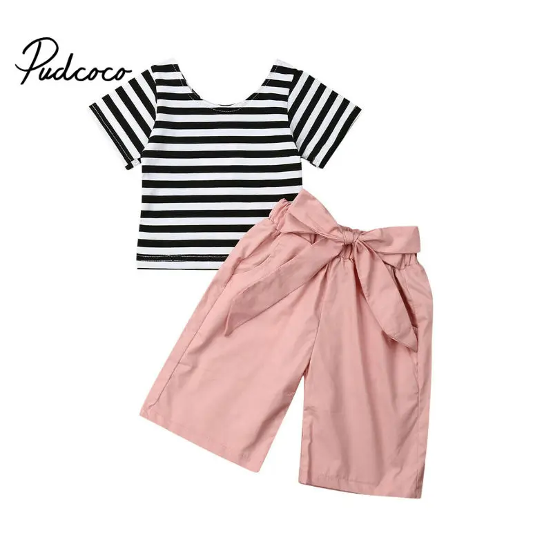Женский комплект одежды для маленьких девочек летняя полосатая футболка с