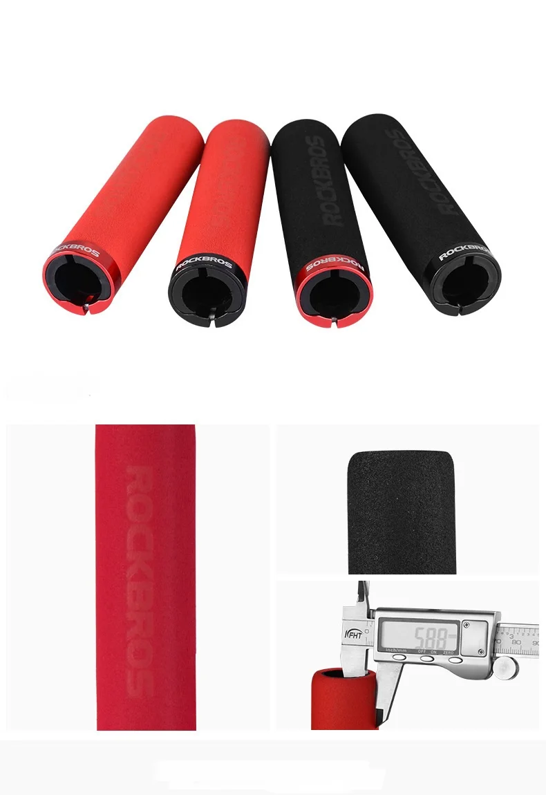 ROCKBROS Bicycle Grips MTB Silicone Sponge Handlebar Grips Anti-skid Shock-absorbing Soft Bike Grips Cycling Handlebar