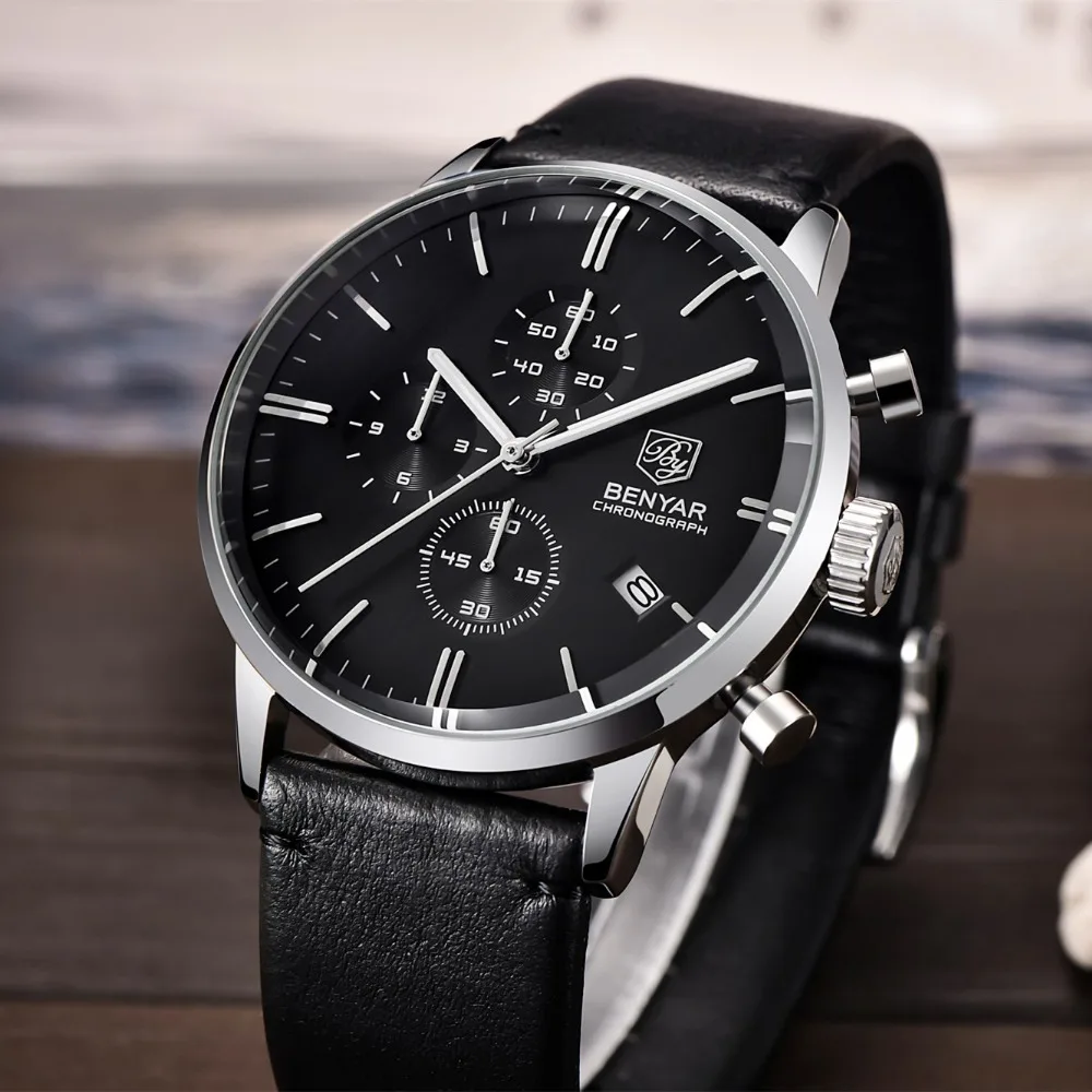 Reloj Hombre 2016 BENYAR моды кожаный ремешок Для мужчин часы лучший бренд класса люкс