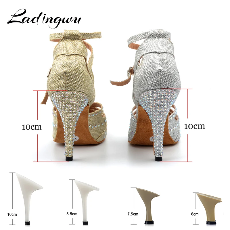Ldaingwu New Golden/Silver Shoes For Ballroom Dancing Woman Flash Cloth Collocation Shine Rhinestone Latin Dance Shoes Women's