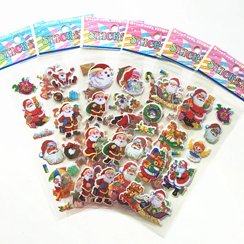 

5Pcs Christmas Gift Merry Christmas 3D Bubble Sticker Cartoon Santa Claus Bell Puffy Stickers New Year Xmas Sticky Decor For Kid