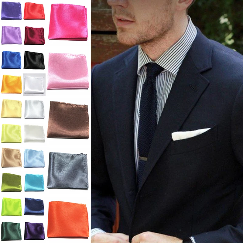 

Luxury Men' Handkerchief Solid Color Hankies Silk Hanky Business Pocket Square Chest Towel Mens Wedding Party Classic Gift 22cm