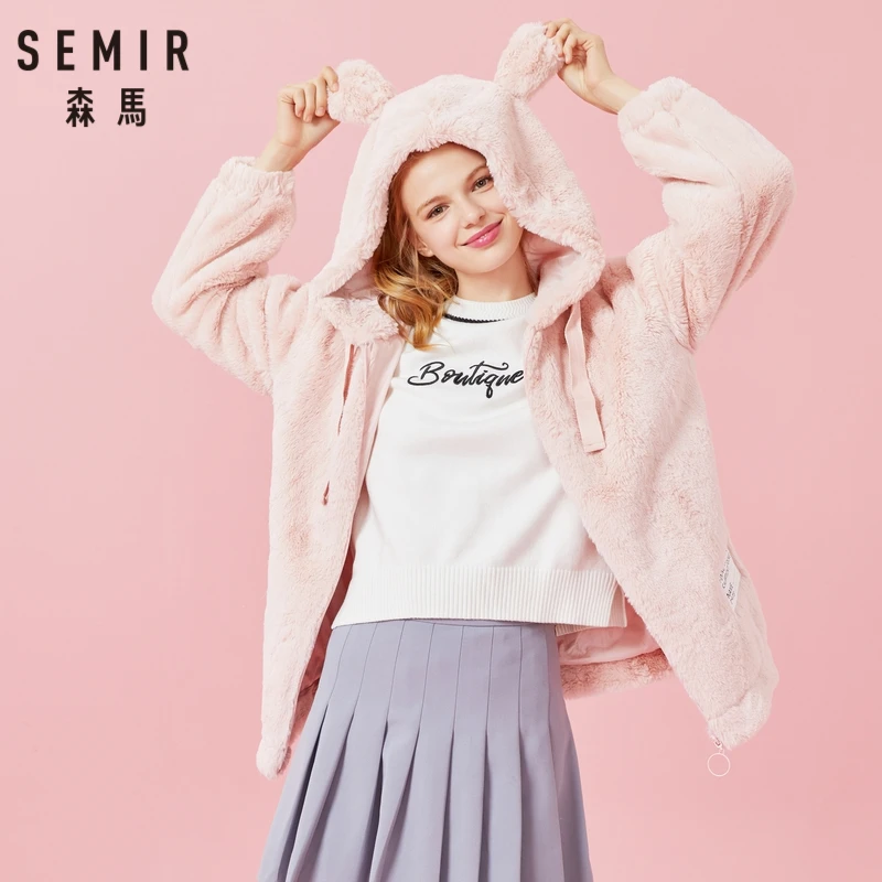 Куртка SEMIR Женская Длинная с капюшоном меховая верхняя одежда принтом на молнии