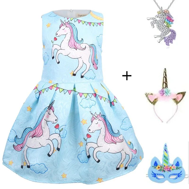 Хлопковое платье радужной расцветки с героями мультфильмов Детский костюм Пони