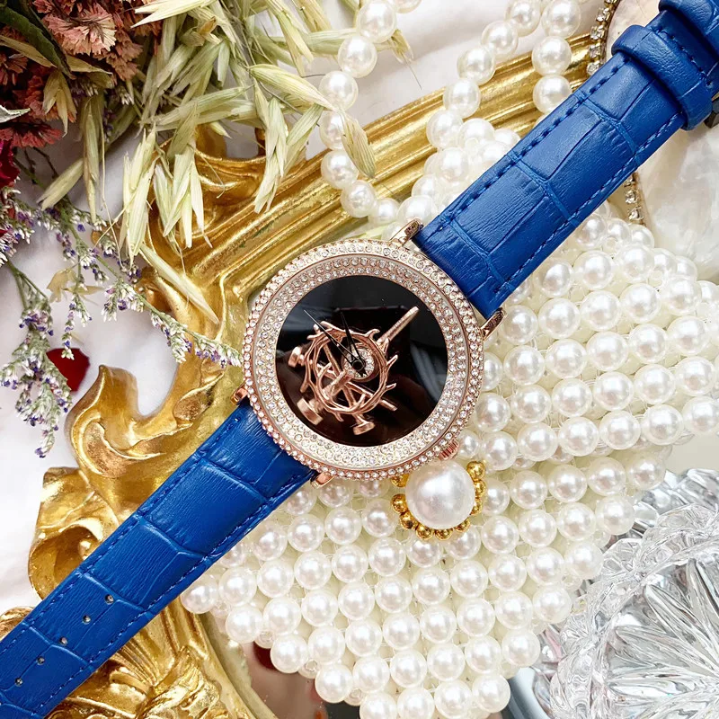 

Designer New GOOD LUCK Sword Spinning Watches for Women Big Size Full Crystals Dress Watch Rotating Wristwatch Waterproof Montre