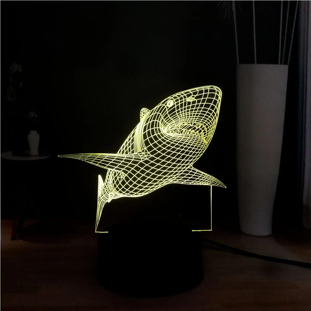 Иллюзия 3D RGB с принтом акулы челюсти светодиодный 7 цветов изменения акриловые