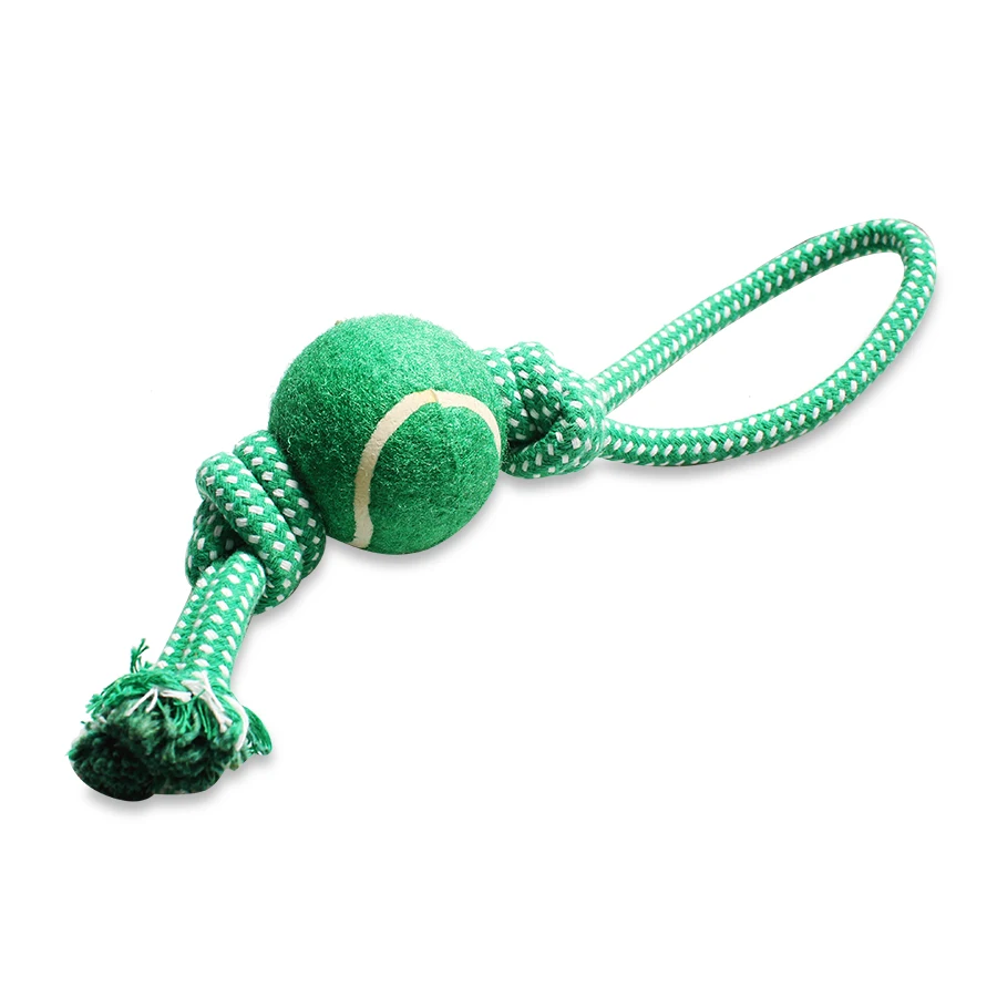 Rubber Squeaky Dog Toys Cotton Rope Ball Interactive Dog Toy Drawstring Tennis Ball Pet Chew Knot Puppy Multicolor Bell Ball