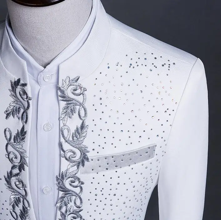 Белый черный костюм с пайетками homme корейский сценический мужской приталенное