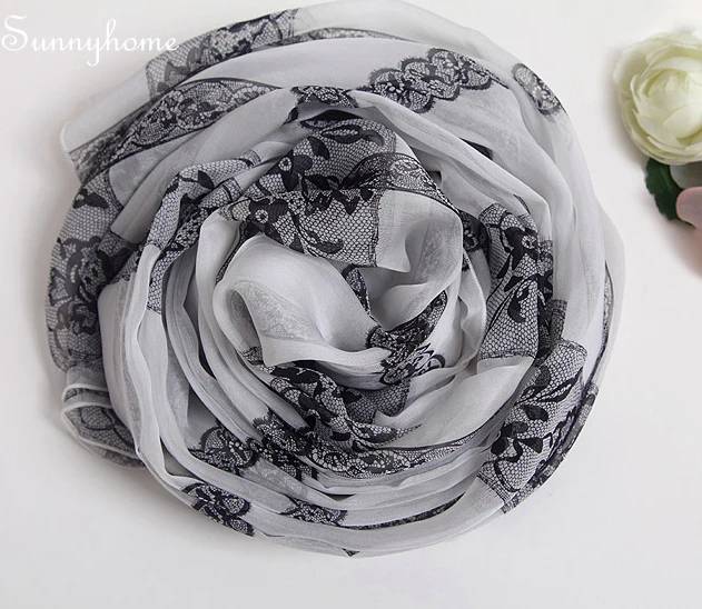 Cachecol Militar Wrap Scarves100 % чистый шелк роскошный брендовый дизайнерский черно белый кружевной шарф такса хиджаб
