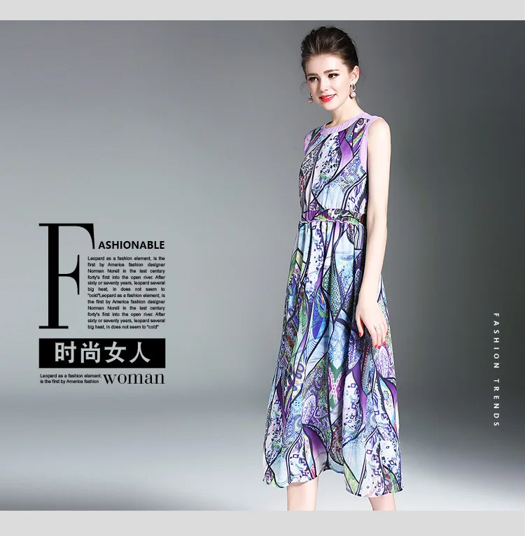 

High Quality New arrival Women Print Flower Sleeveless Dresses Lady Summer O neck Beach Casual Dress Vestidos 9408