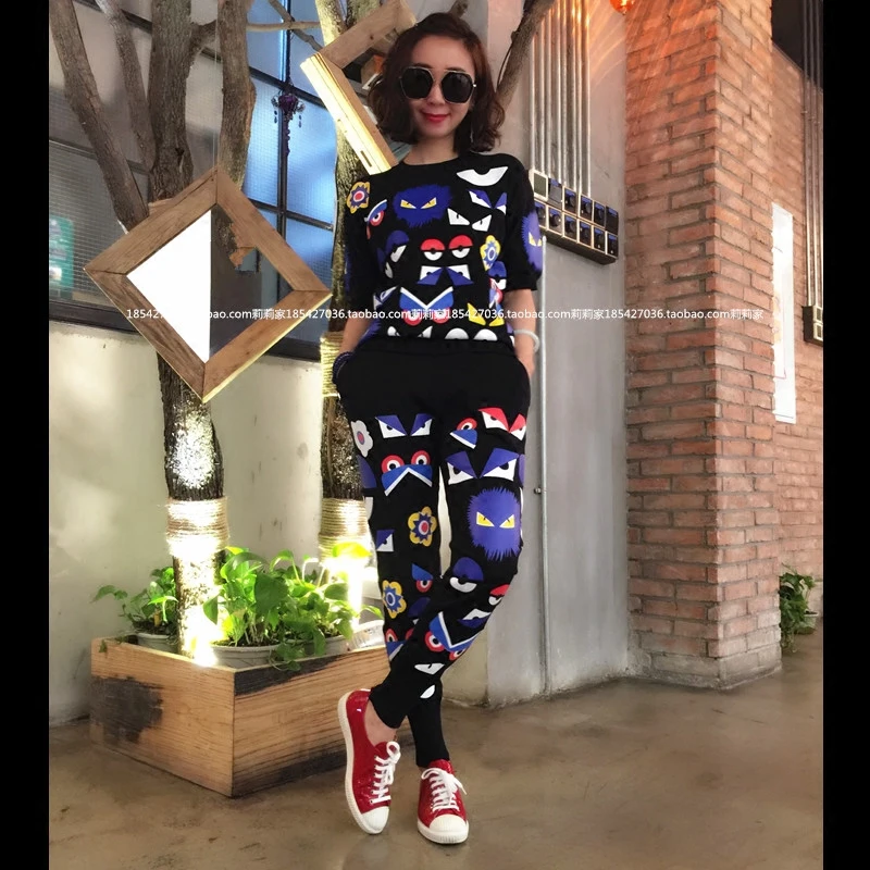 Европа Новинка 2017 Весна штамп вязаный костюм размер тонкий повседневный