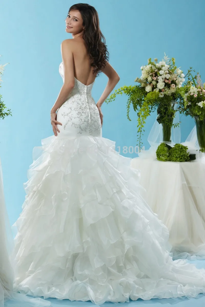 8A- new arrival mermaid sweetheart sheer wedding dresses sexy cascading ruffles beading sequin crystals beaded bridal gowns2015 | Свадьбы и