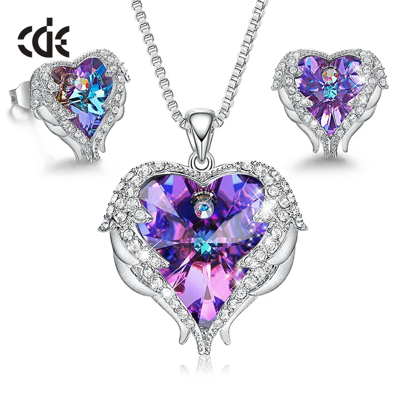 CDE, женское ожерелье, серьги, ювелирный набор, украшенный кристаллами Swarovski, женское сердце, подвеска, шпилька, модное ювелирное изделие, подарок