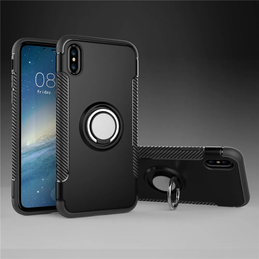 Black Чехол для телефона ipone 6 Чехол 6s Мягкий силиконовый чехол Fundas Capa магнитное кольцо задняя крышка для iPhone 6Plus 7 8 6s XR Xs Max Fundas Coque Etui - Цвет: Black