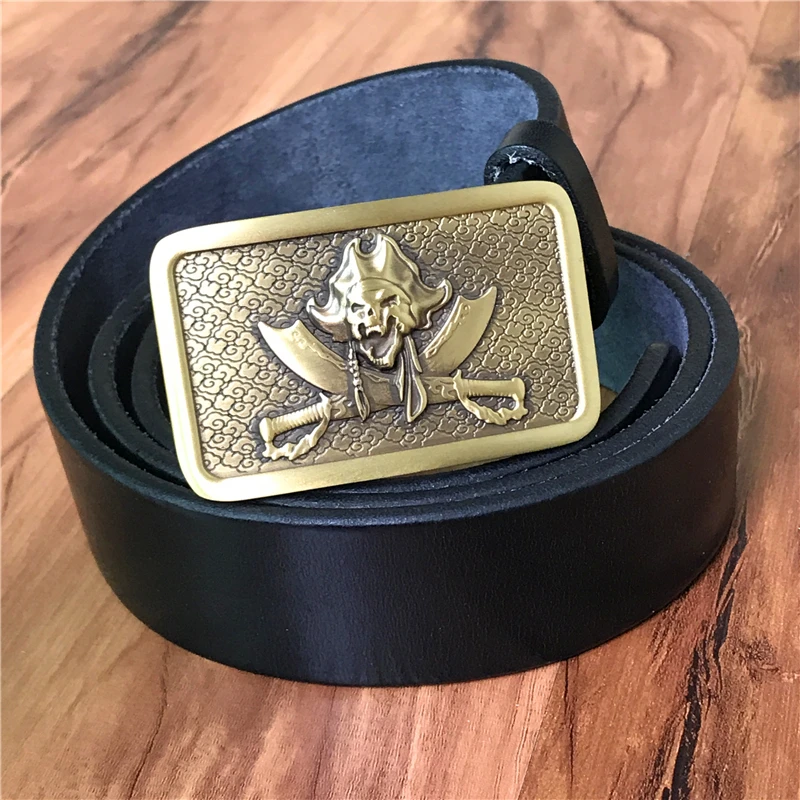 

Super Thick Genuine Leather Belt Men Brass Skull Belt Buckle Belts For Men Ceinture Homme Cinturon Hombre Jeans Men Belt MBT0528