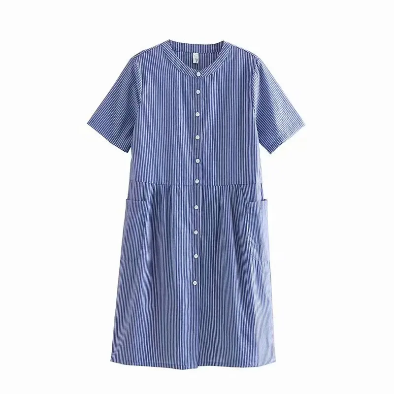 2019 для женщин Винтаж О образным вырезом короткий рукав полосатый с принтом