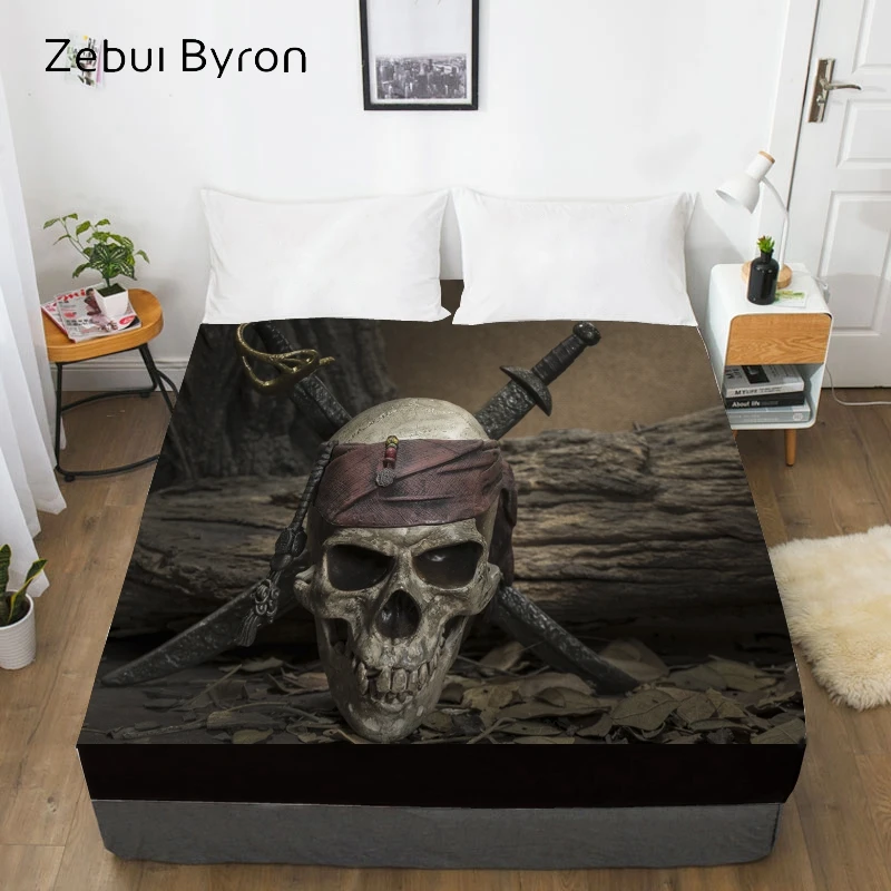 3D Custom Bed Sheets With Elastic,Fitted Sheet Queen/King,Black Skull Mattress Cover 135/150/160x200 bedsheet,drop ship images - 6