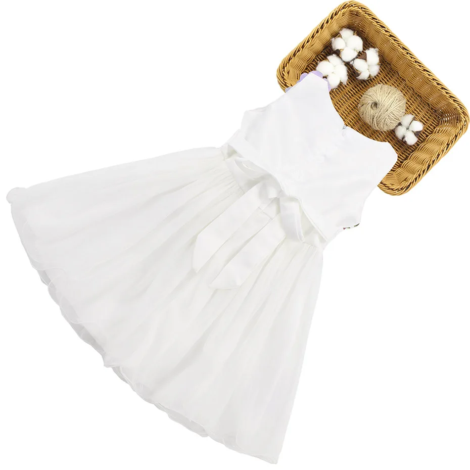 Girl Dress Party Flower Embroidery Kids Princess Sleeveless Children Teenage Girls Clothes 6 8 10 12 13 14 Year | Детская одежда и
