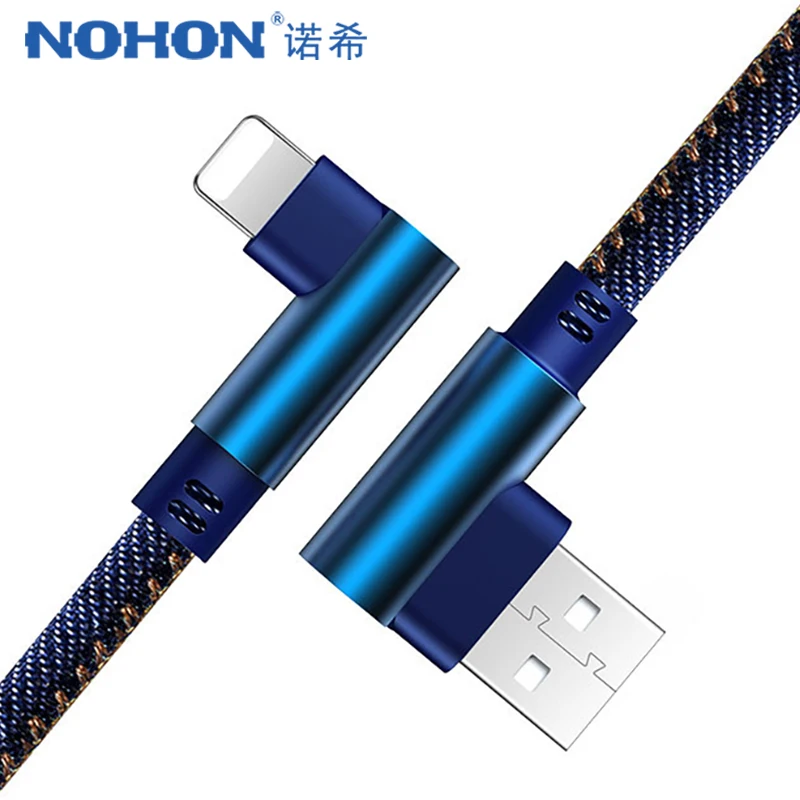 NOHON 90 градусов джинсовый USB зарядный кабель для iPhone X XS MAX XR 8 7 6 6S 5 5S Plus освещение зарядный кабель для передачи данных для Ipad Mini 1 2 м