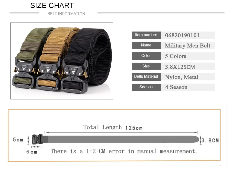 

AWMN New2021 Fashion Canvas Men's Belts Military Tactical Belt For Men Metal Buckle Thick Nylon Comfortable Quick Release Belt