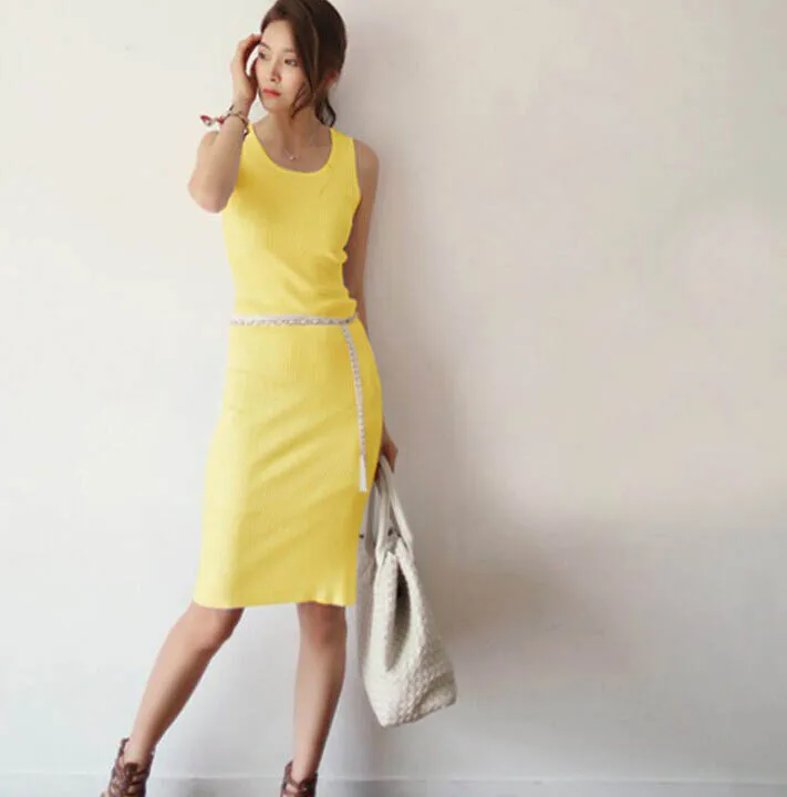 2014 лето без рукавов сексуальная платье для женщин хлопок вязать Vestido Bodycon винтаж