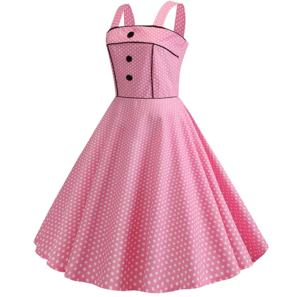 2019 Для женщин в горошек с принтом и пуговицы широкий ремень платья женщина Pin up 1950