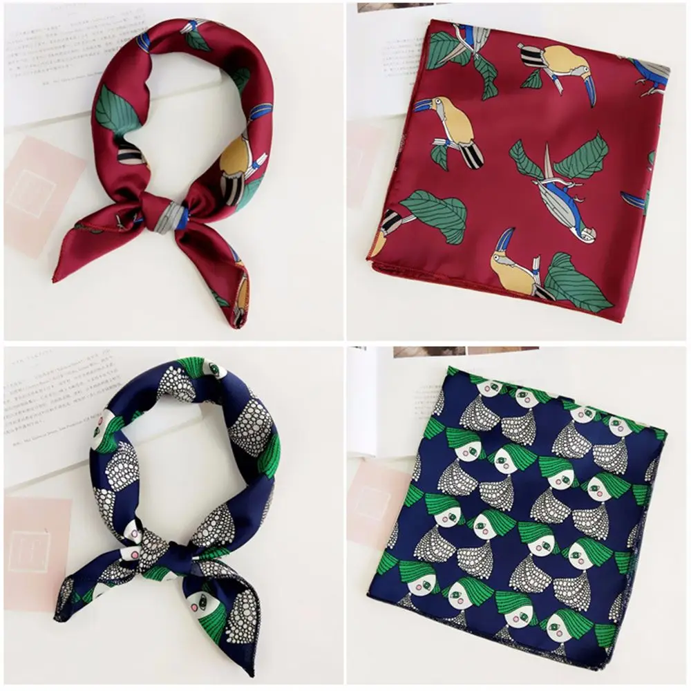 Женский атласный шарф Элегантный квадратный шелковый с принтом узкий волосы в