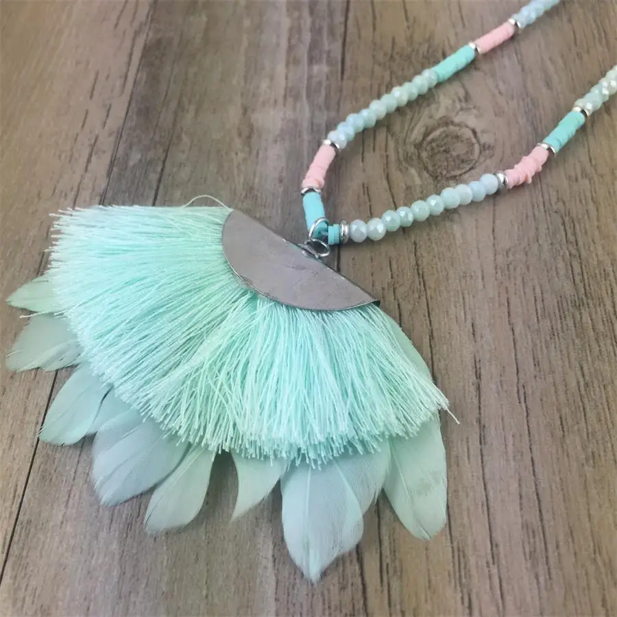 Женское Ожерелье с кисточками Boho винтажное длинное ожерелье перьями и |