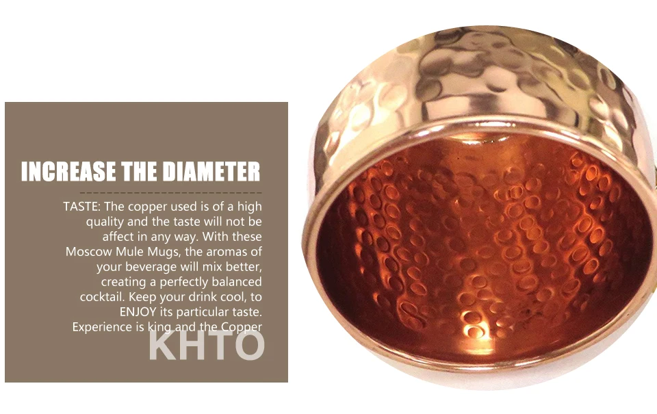 KHTO, мол, ручной забитый медный кружки, чашка из чистой меди с латунной ручкой, 16 унций