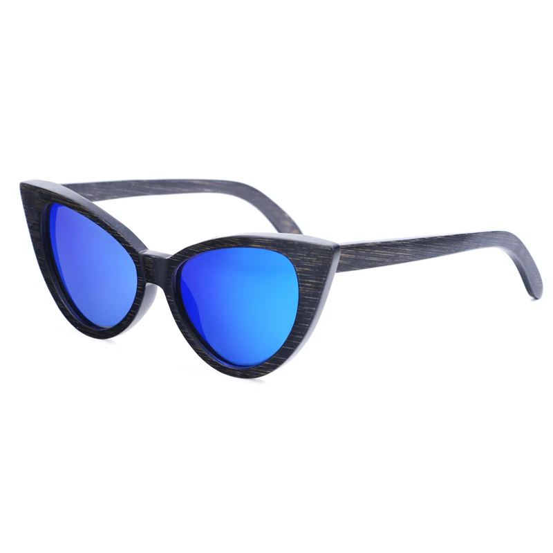 blue lens BerWer солнцезащитные очки черный бамбук бамбуковые поляризационные солнцезащитные очки Для женщин UV400 защитные очки в пробковая коробка - Цвет линз: blue lens