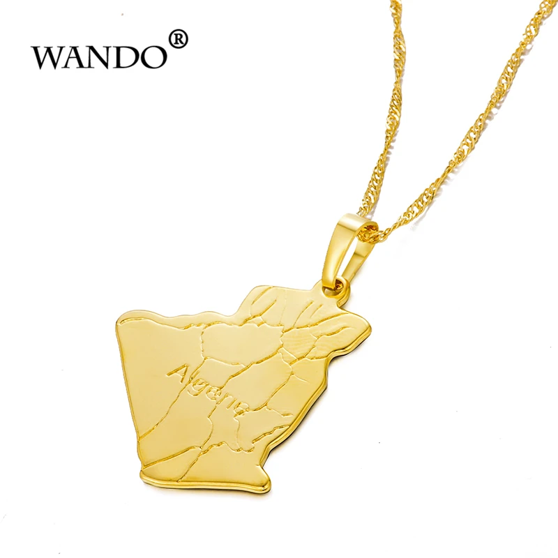 WANDO бренд Алжир Карта Подвеска Ожерелье вакуумный Золотой цвет ювелирные изделия
