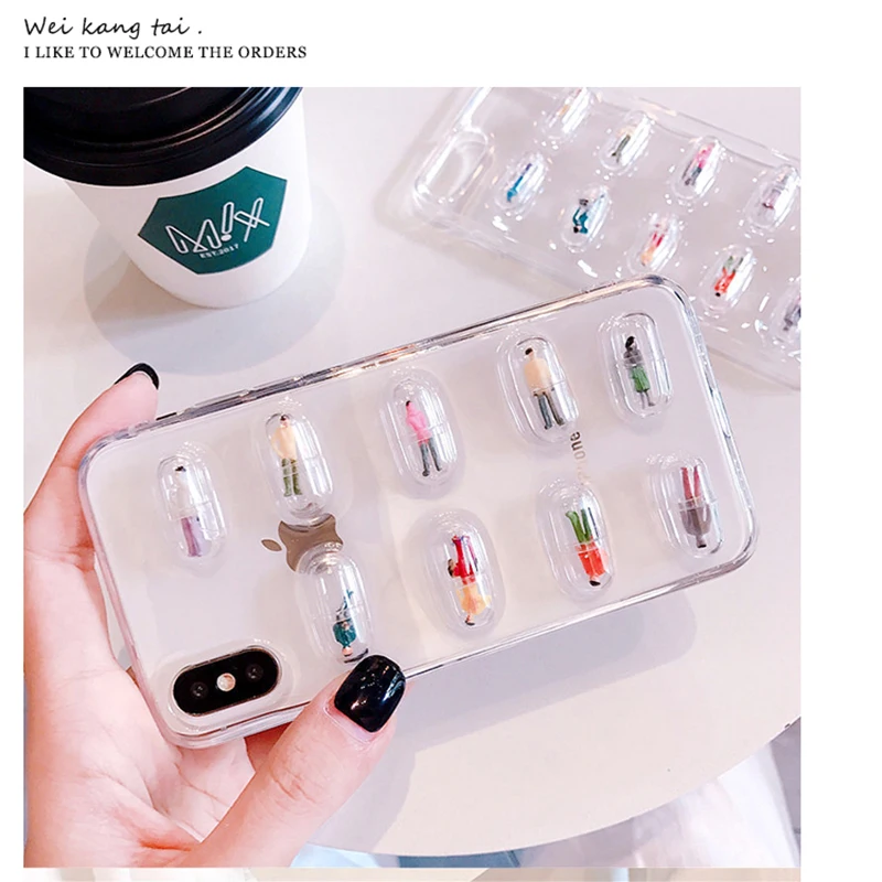 Чехол Pill для iPhone X XS XR MAX чехол s 6 6s 7 8 Plus задняя крышка маленькая милая прозрачная
