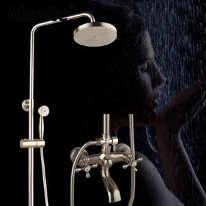 Monite 8-дюймовый никелевый настенный смеситель для душа, смеситель для душа, 3 функции, насадка для душа от дождя, ручной спрей, набор для душа в ванной