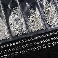 1 pack mix shapes 3d silver rhombus triagnel square heart stars hollow metal frame studs nail art gems decorations diy tip 27