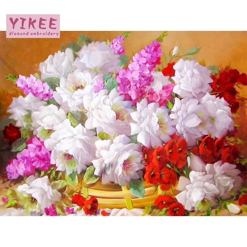 

YIKEE Diamond Painting Flowers Bouquet Full Square Rhinestones Pictures Cross Stitch Mosaic House h949