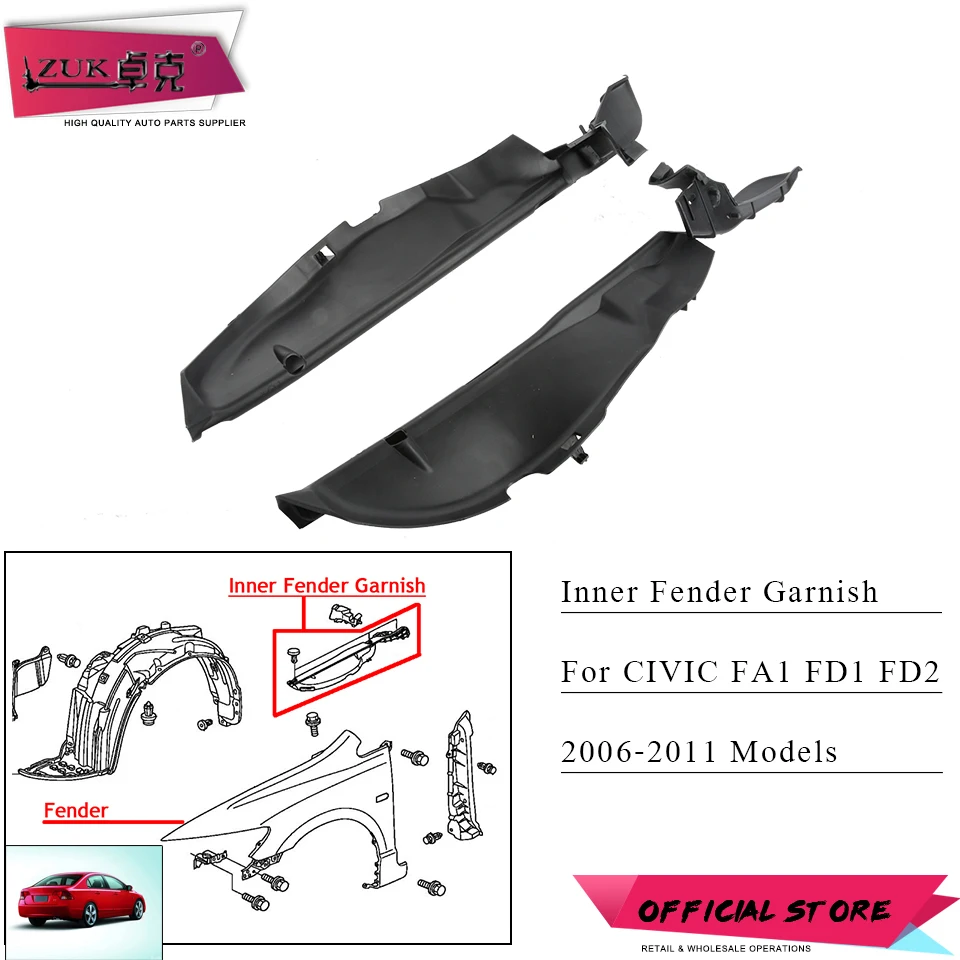 ZUK спереди внутренняя Fender гарнир подкладке Fender панелью для Honda CIVIC 2006 2007 2008 2009 2010 2011 FA1 FD1 FD2 OE#74207-SNA-A00