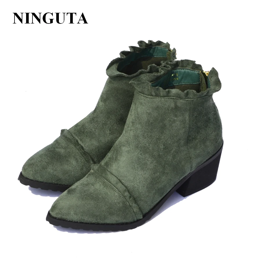 NIGUTA/модные женские ботильоны; сезон осень-весна; женская обувь из джинсовой и коровьей замши; большие размеры