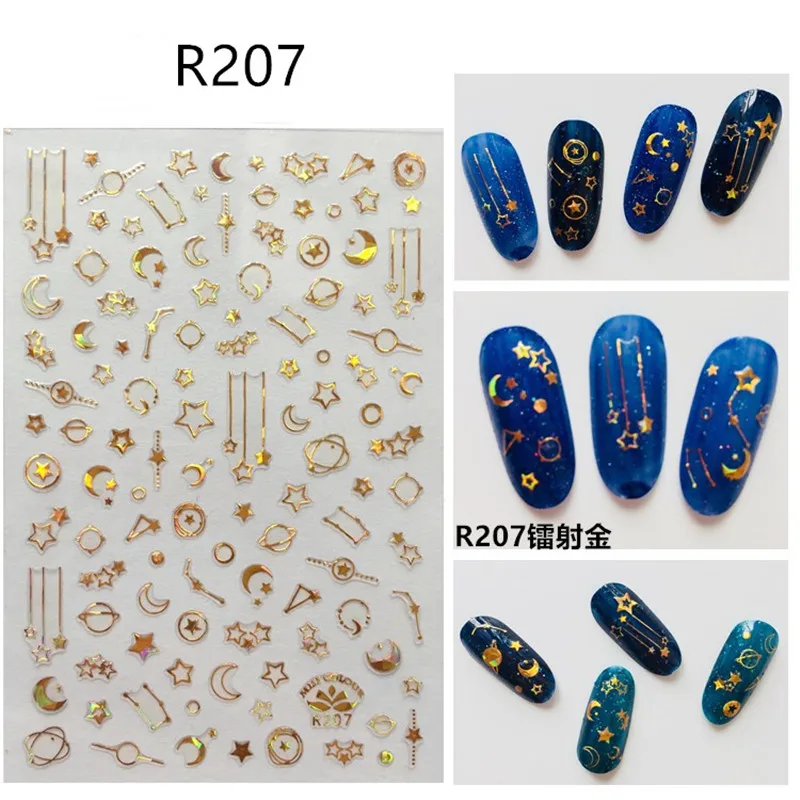 R207 DIY лазерные золотые и Серебристые 3D наклейки для ногтей самоклеящиеся наклейки для самостоятельного изготовления наклейки с логотипом звезды и Луны маникюрные наклейки для дизайна ногтей - Цвет: R207