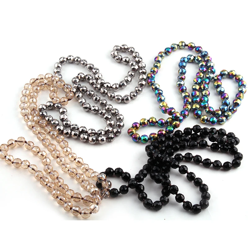 

Fashion Bohemian Tribal Jewelry 10mm Facet Global Glass Beads Knotted Crystal Necklaces Women Ethnic Necklace