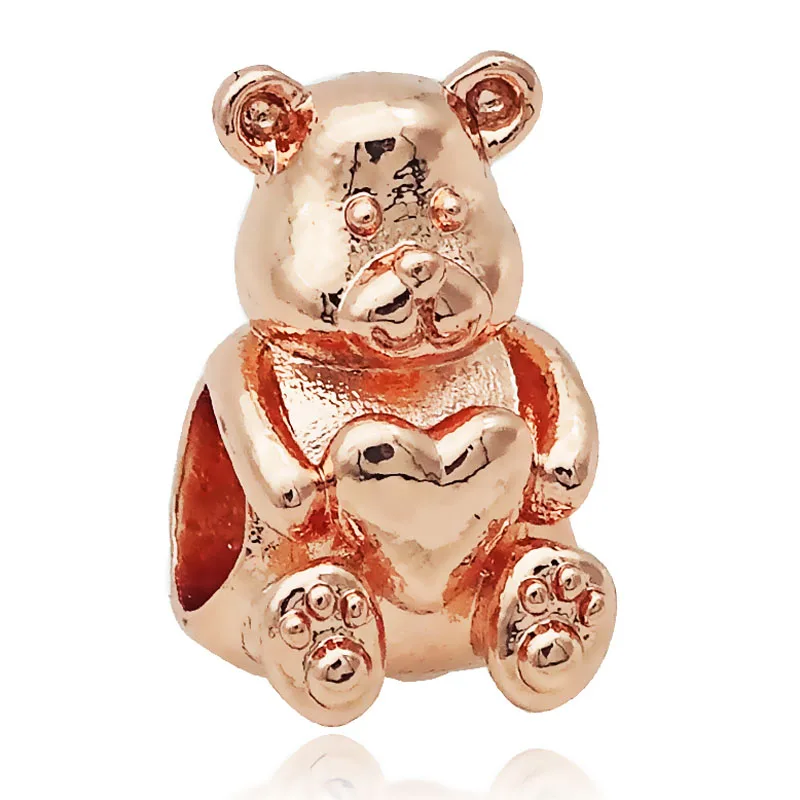 rose bear Европейский Серебряный браслет в виде единорога Микки Минни Дональда Дака из бисера, очаровательный браслет Pandora, ювелирные изделия для женщин - Цвет: rose bear