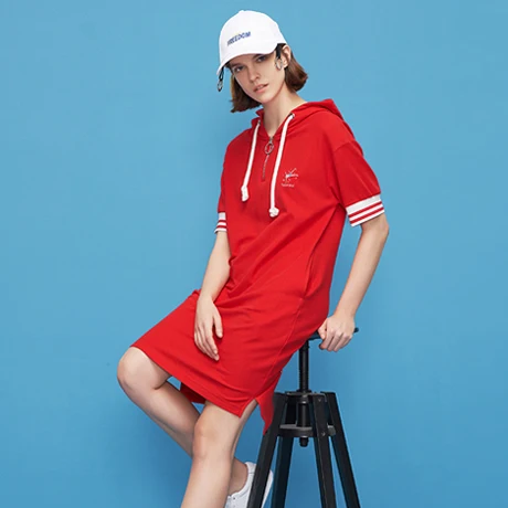 Toyouth Лето Для женщин Повседневное с капюшоном короткий рукав платье Mini T-Shirt Dress - Цвет: Red