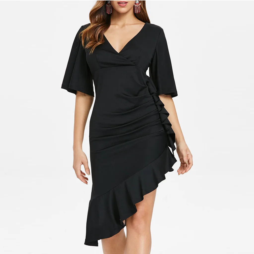 Бесплатная страусиное женское платье Лето 2018 Новое поступление короткое с v