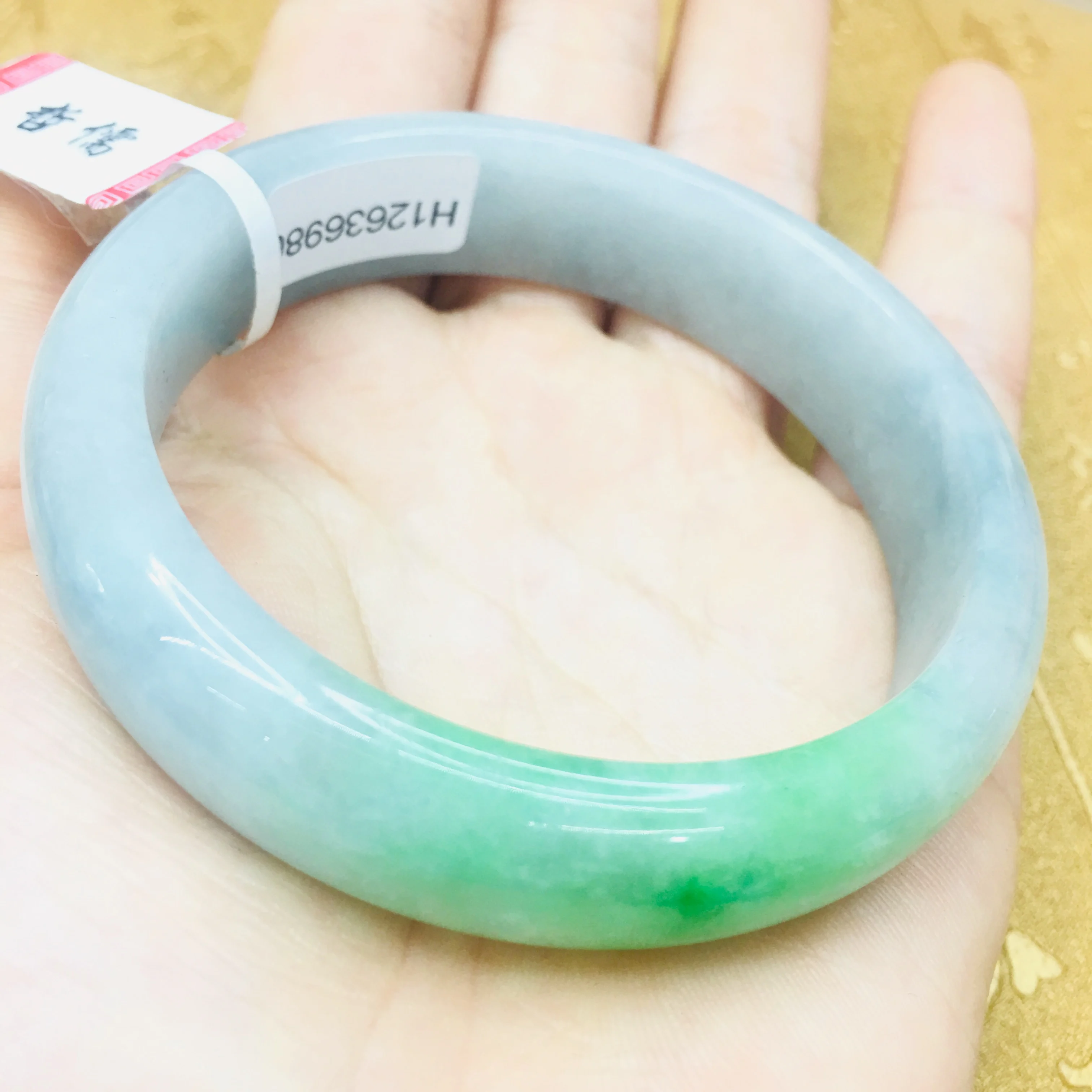 

Send certificate natural Jadeite bracelets carved half green 54-61mm female princess jade bracelet jewelry gifts