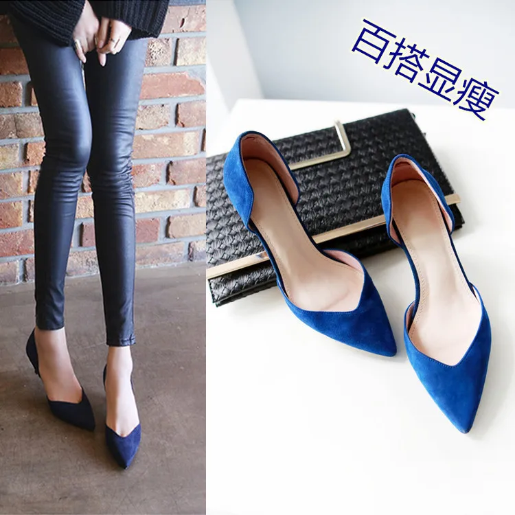 Женские туфли стилеты LISCN синие тонкие на высоком каблуке с острым носком низком