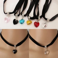 retro europe and the united states top quality heart shaped crystal pendant lace black peach necklace jewelry wholesale 2020