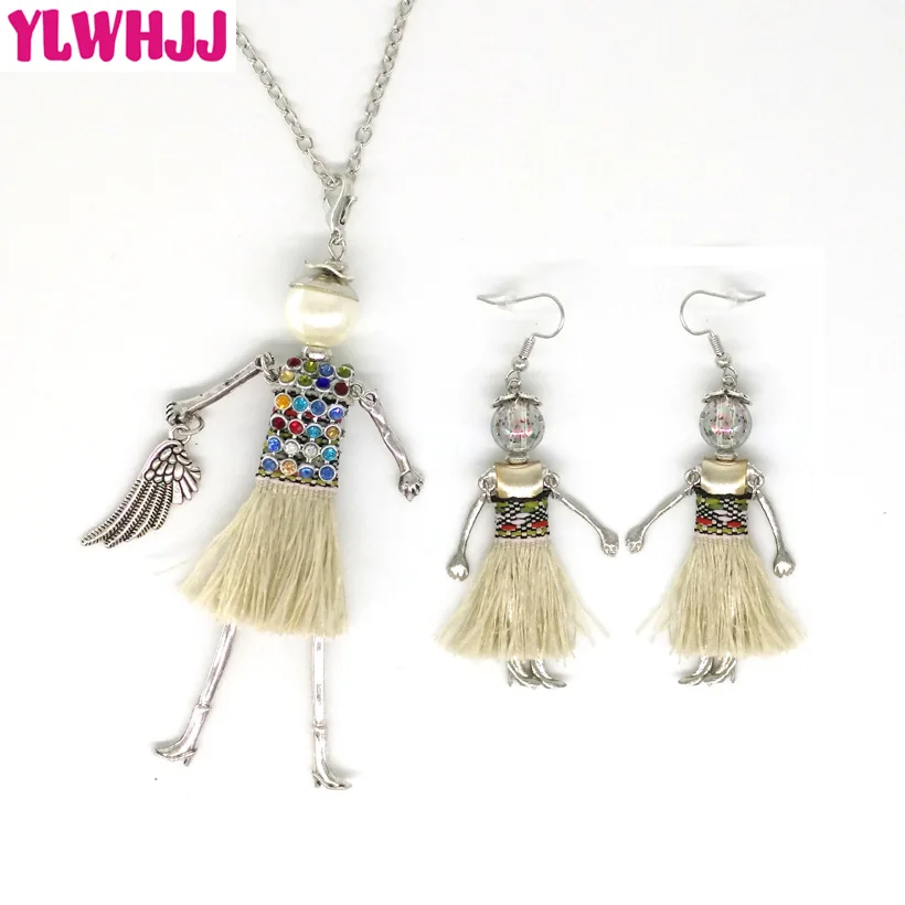 YLWHJJ Модные женские кукольные кисточки милый комплект из длинных ожерелий и серег